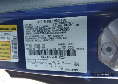 2016 Ford Fusion Se from USA, damaged, VIN 3FA6P0H76GR117265